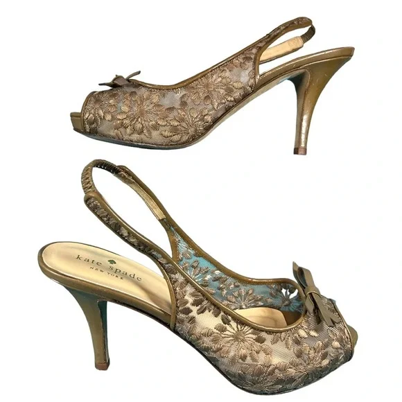 Kate Spade Blush Lace Peep-toe Slingback Heels - Picture 2 of 7
